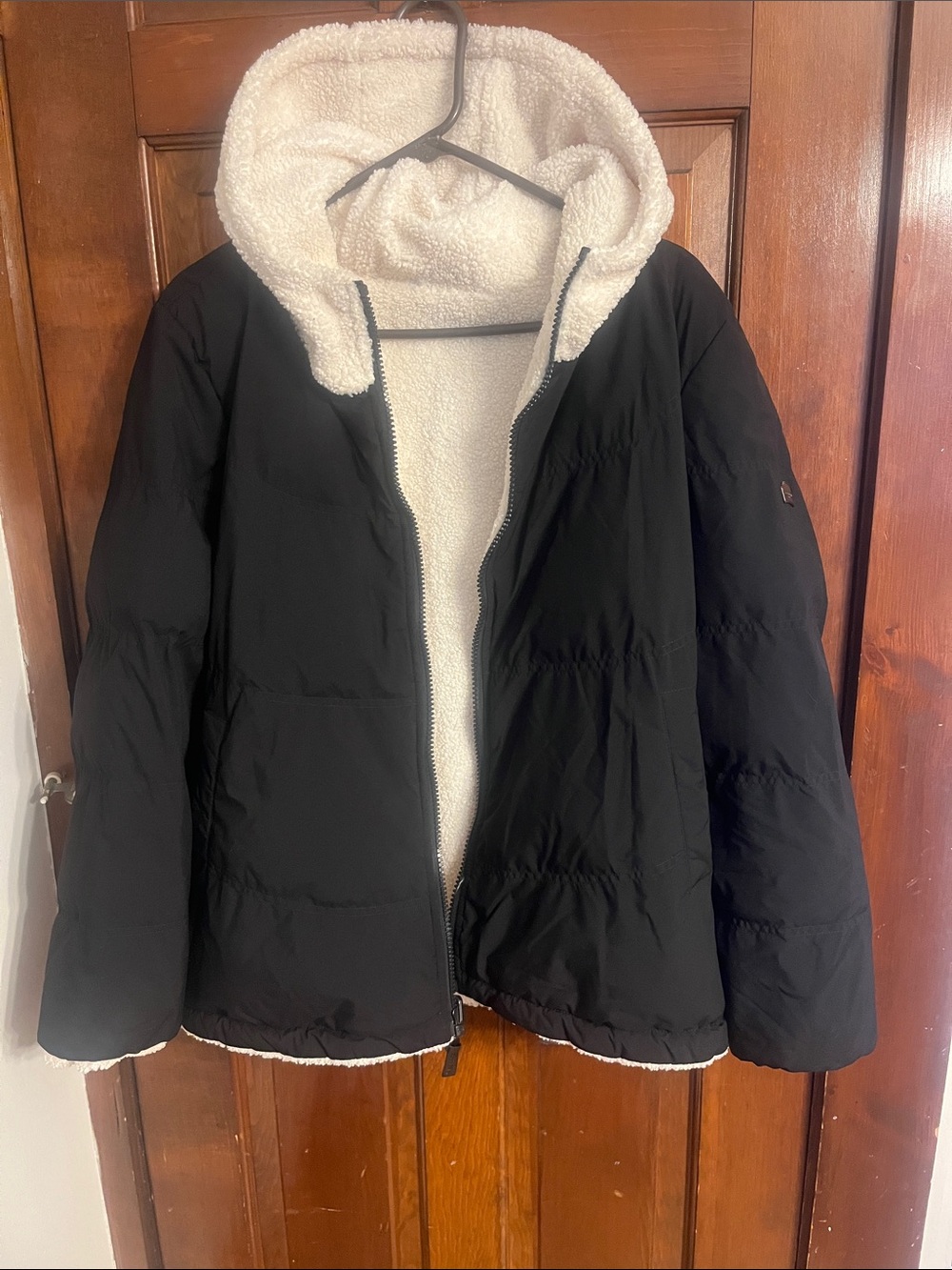 UGG Koolaburra Black Puffer Jacket with Cream Sherpa Lining- reversible